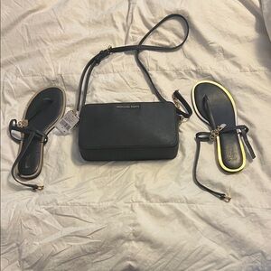 Michael Kors Black Crossbody Bag with Matching MK Sandals